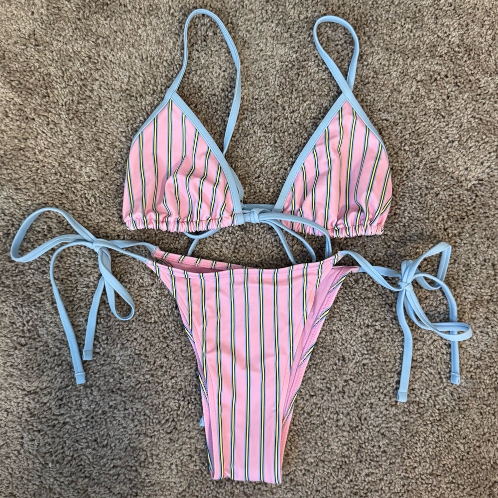 PINK x Frankie’s Bikinis Striped Bikini